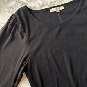 NWT Loft Black Scoop Neck Long Sleeve Mixed Media Top
